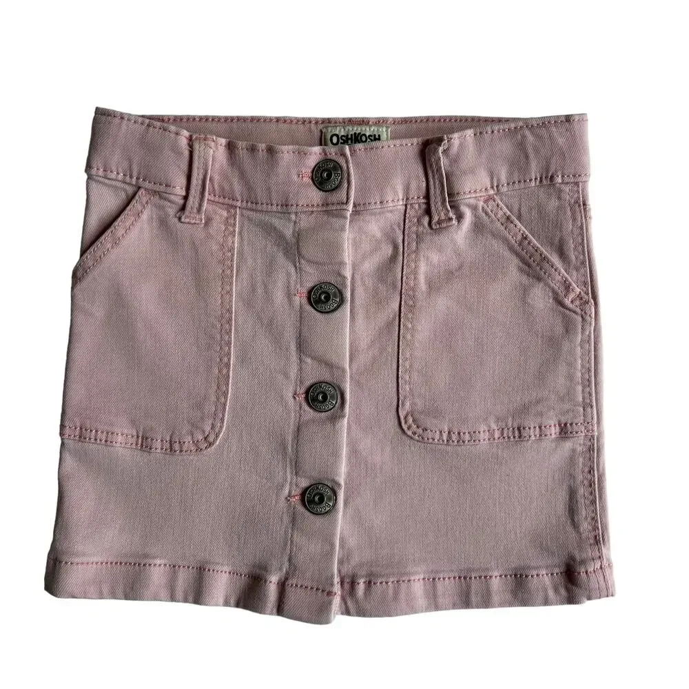 Osh Kosh B’gosh Snap‎ Front Skirt Stretch Denim Light Pink Size 4 EUC